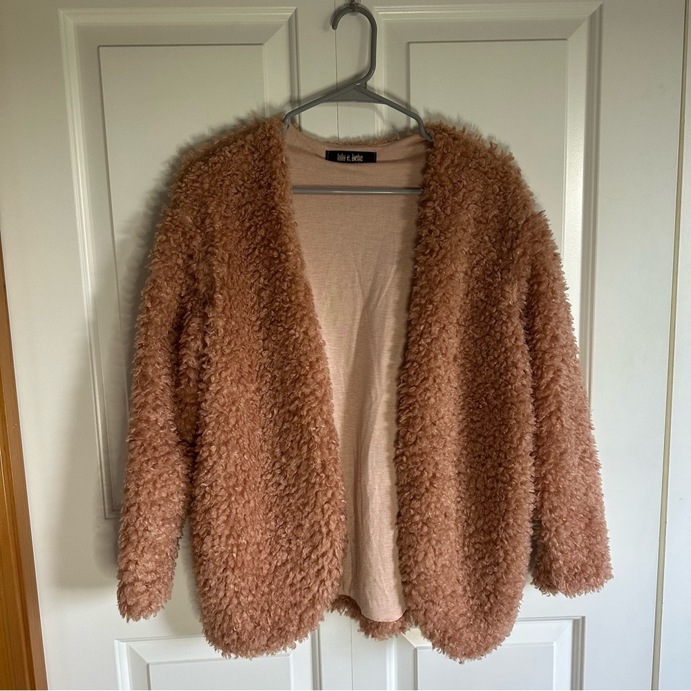 Lulu e. Bebe Glamouros Shag Coat Faux Fur Teddy Muted Peach